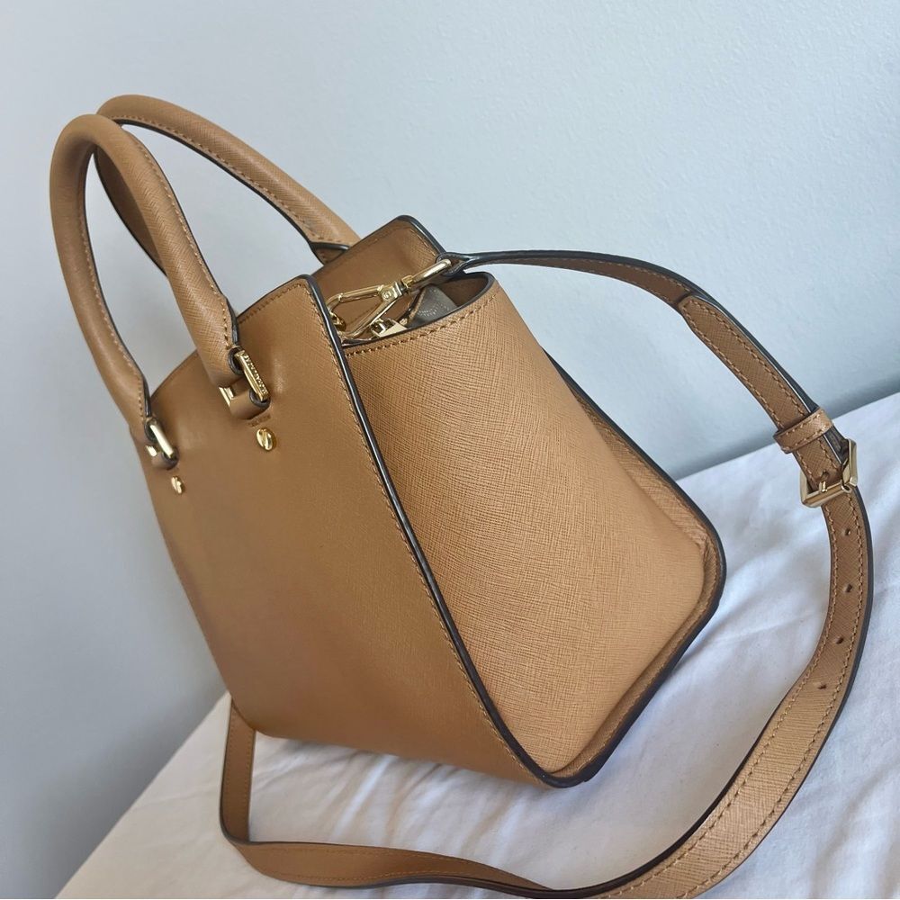 MICHAEL KORS Tan Selma Ciara Satchel Acorn Shoulder Bag Crossbody Tote - Picture 5 of 11